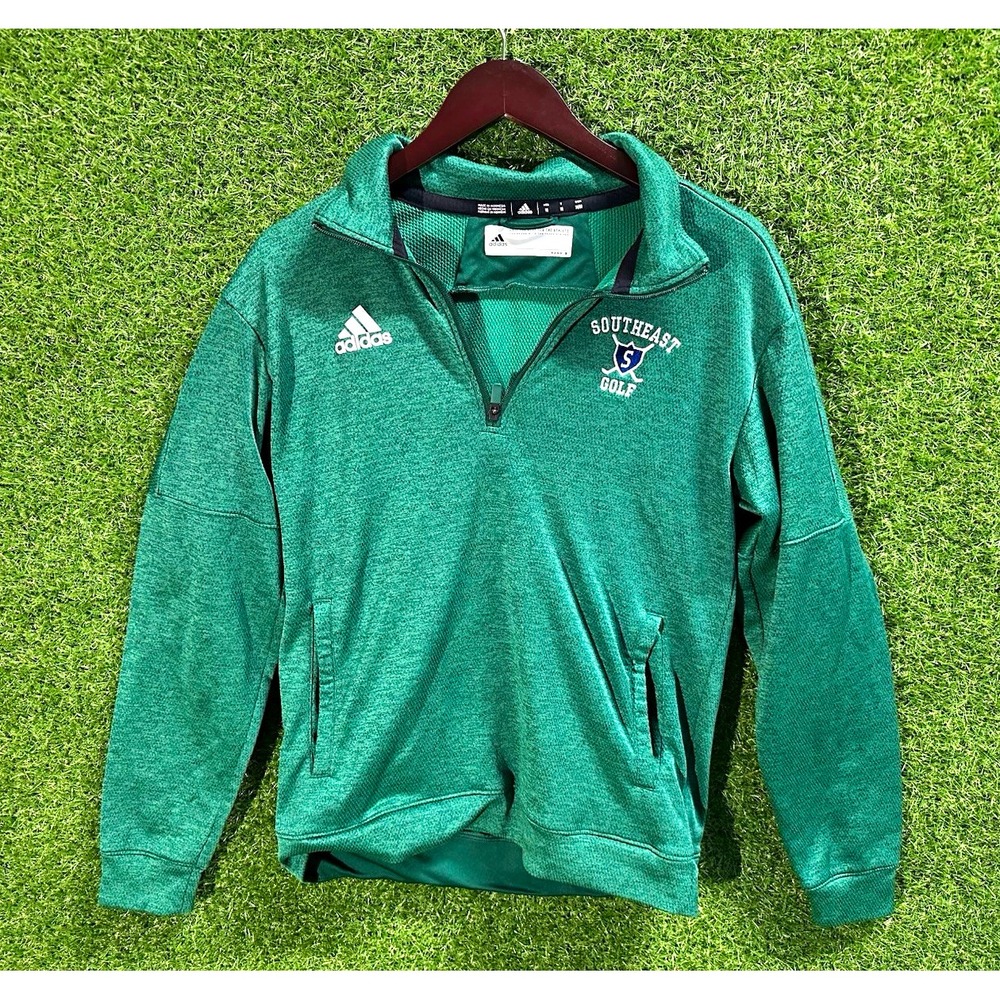 adidas Men's M Green 1/4 Zip Mock Neck Fleece Pullover Sweatshirt Pockets